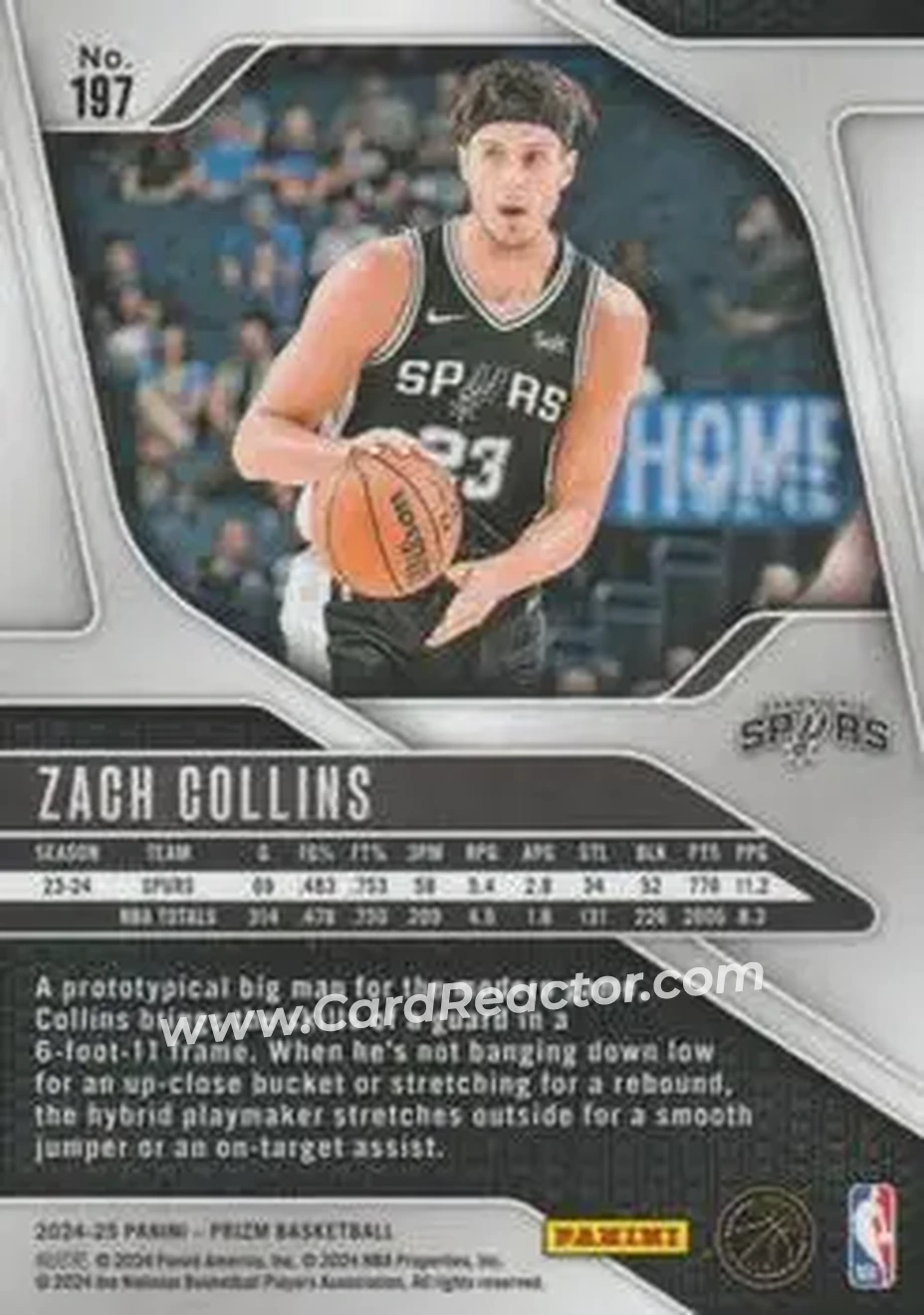 2024-25 Panini Prizm #197 - Zach Collins - San Antonio Spurs - Back