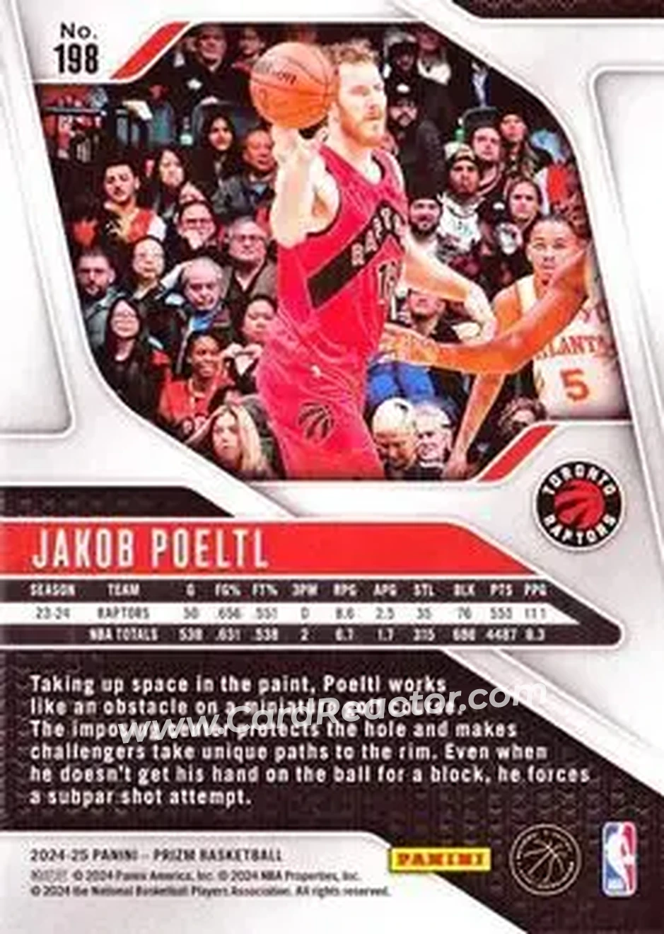 2024-25 Panini Prizm #198 - Jakob Poeltl - Toronto Raptors - Back 2024-25 Panini Prizm #198 - Jakob Poeltl - Toronto Raptors - Back