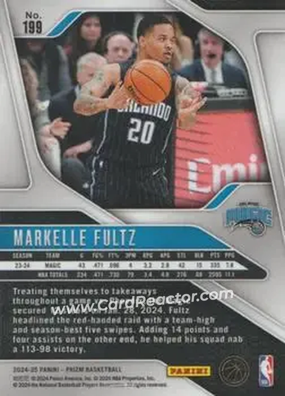 2024-25 Panini Prizm #199 - Markelle Fultz - Orlando Magic - Back