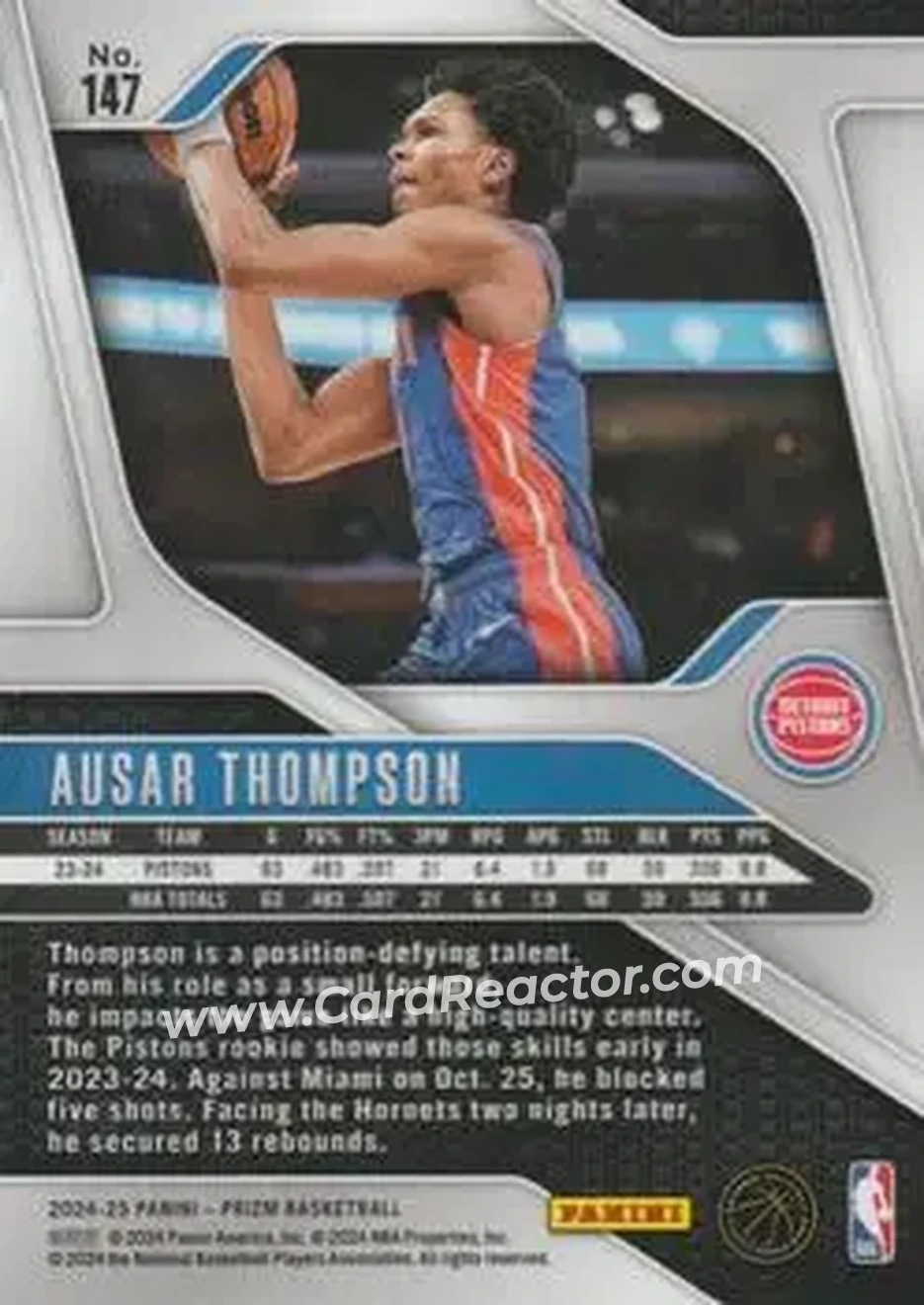 2024-25 Panini Prizm #147 - Ausar Thompson - Detroit Pistons - Back