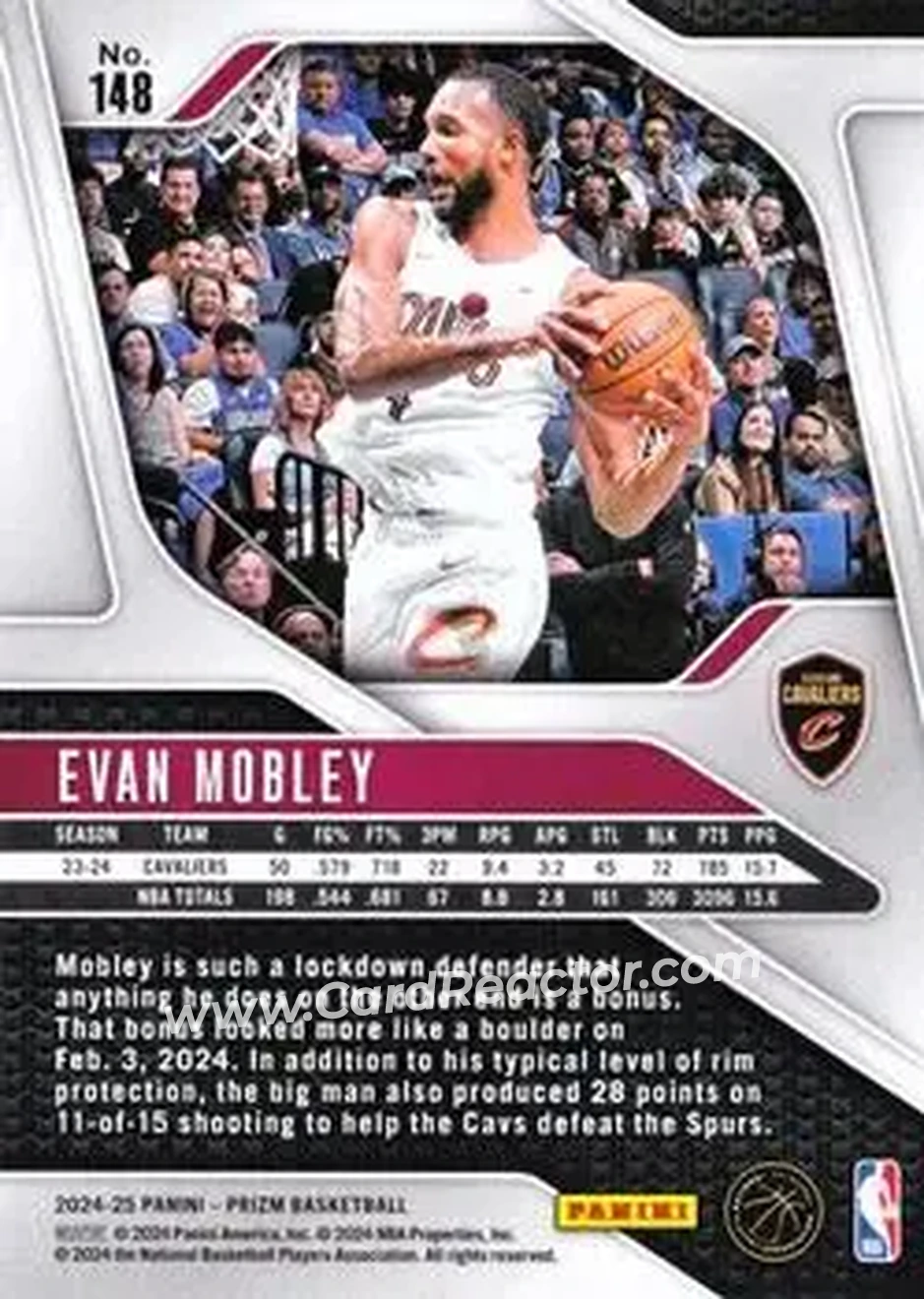 2024-25 Panini Prizm #148 - Evan Mobley - Cleveland Cavaliers - Back