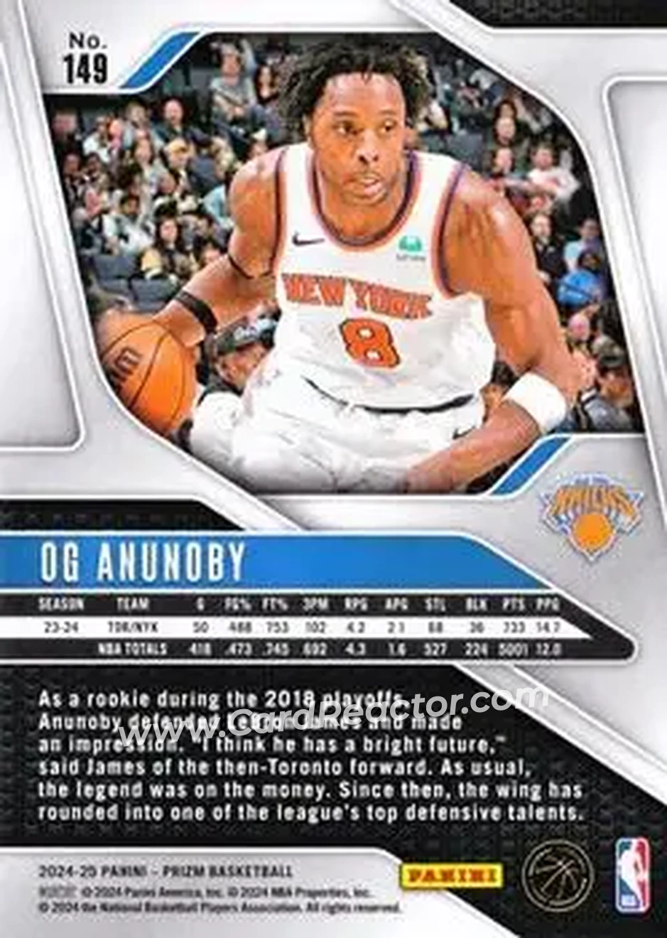 2024-25 Panini Prizm #149 - OG Anunoby - New York Knicks - Back
