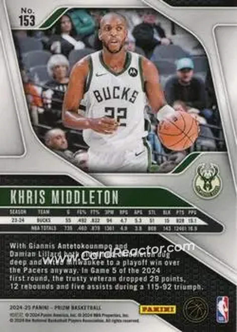 2024-25 Panini Prizm #153 - Khris Middleton - Milwaukee Bucks - Back