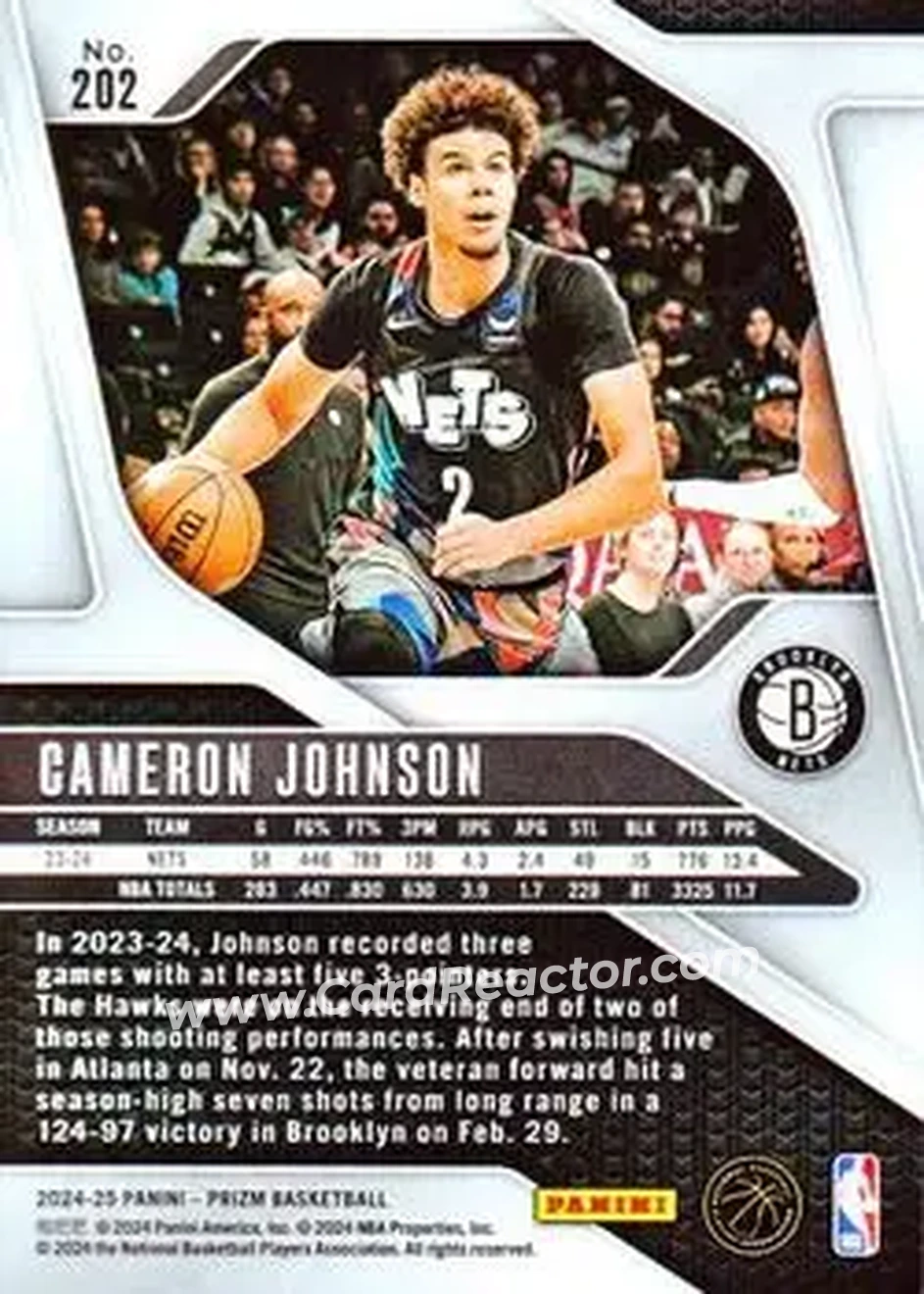 2024-25 Panini Prizm #202 - Cameron Johnson - Brooklyn Nets - Back