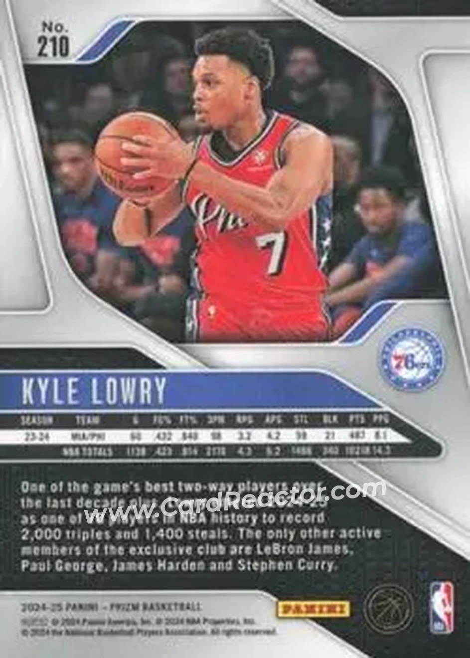 2024-25 Panini Prizm #210 - Kyle Lowry - Philadelphia 76ers - Back
