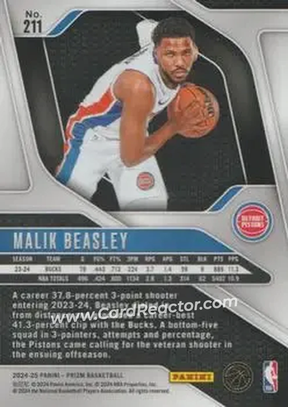 2024-25 Panini Prizm #211 - Malik Beasley - Detroit Pistons - Back