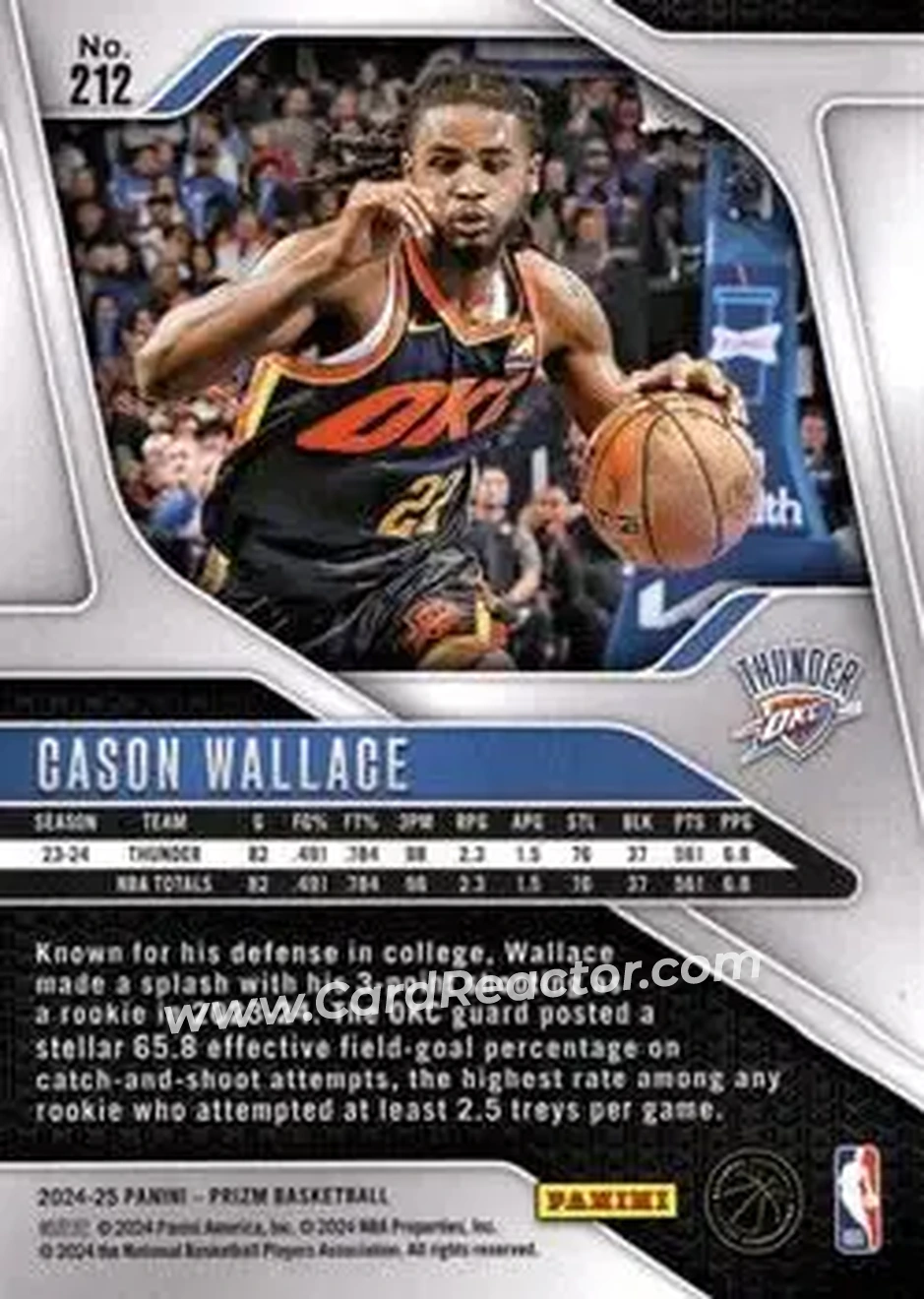 2024-25 Panini Prizm #212 - Cason Wallace - Oklahoma City Thunder - Back 2024-25 Panini Prizm #212 - Cason Wallace - Oklahoma City Thunder - Back