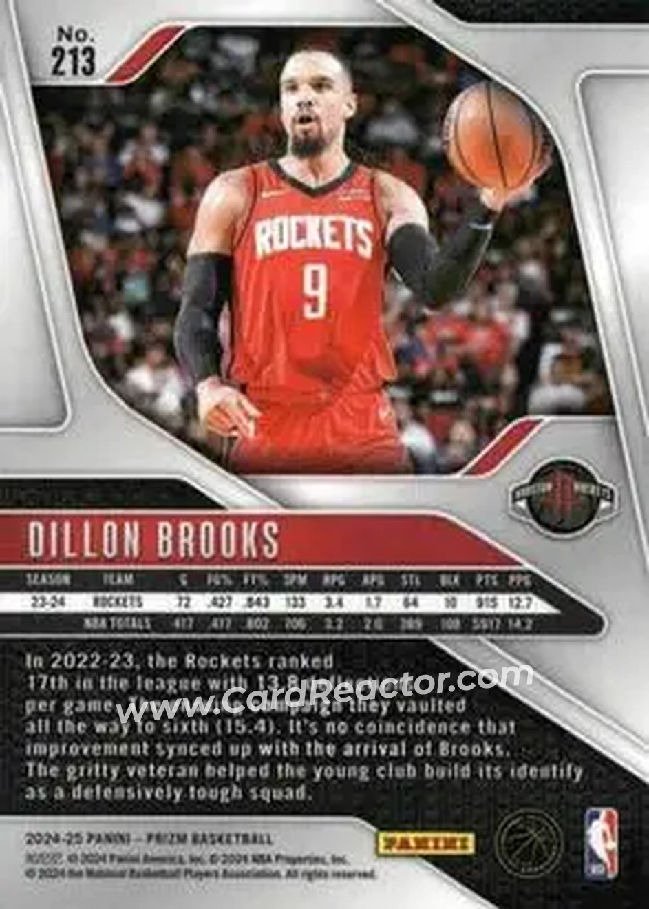 2024-25 Panini Prizm #213 - Dillon Brooks - Houston Rockets - Back