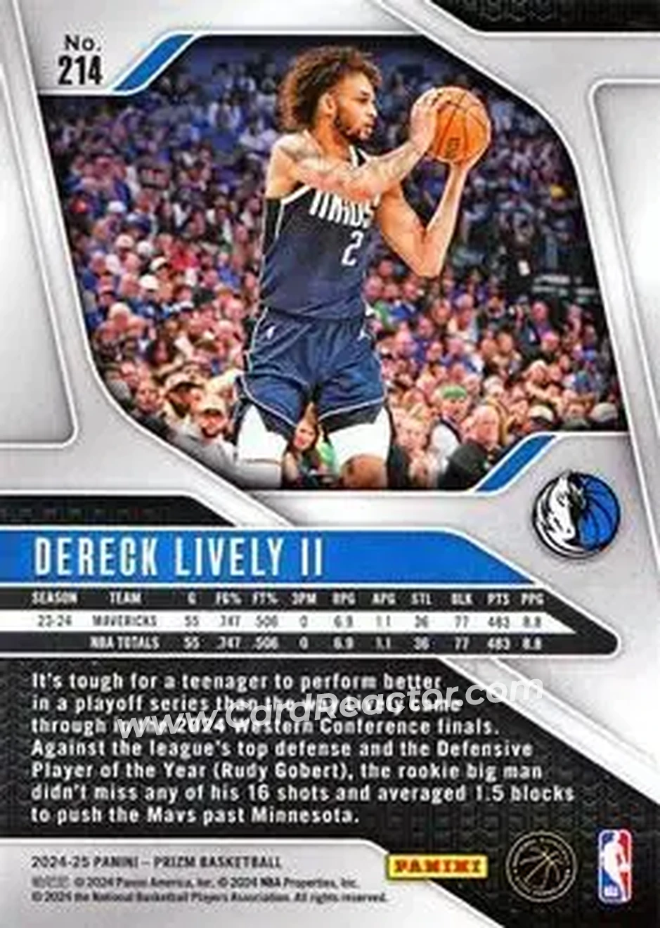 2024-25 Panini Prizm #214 - Dereck Lively II - Dallas Mavericks - Back 2024-25 Panini Prizm #214 - Dereck Lively II - Dallas Mavericks - Back