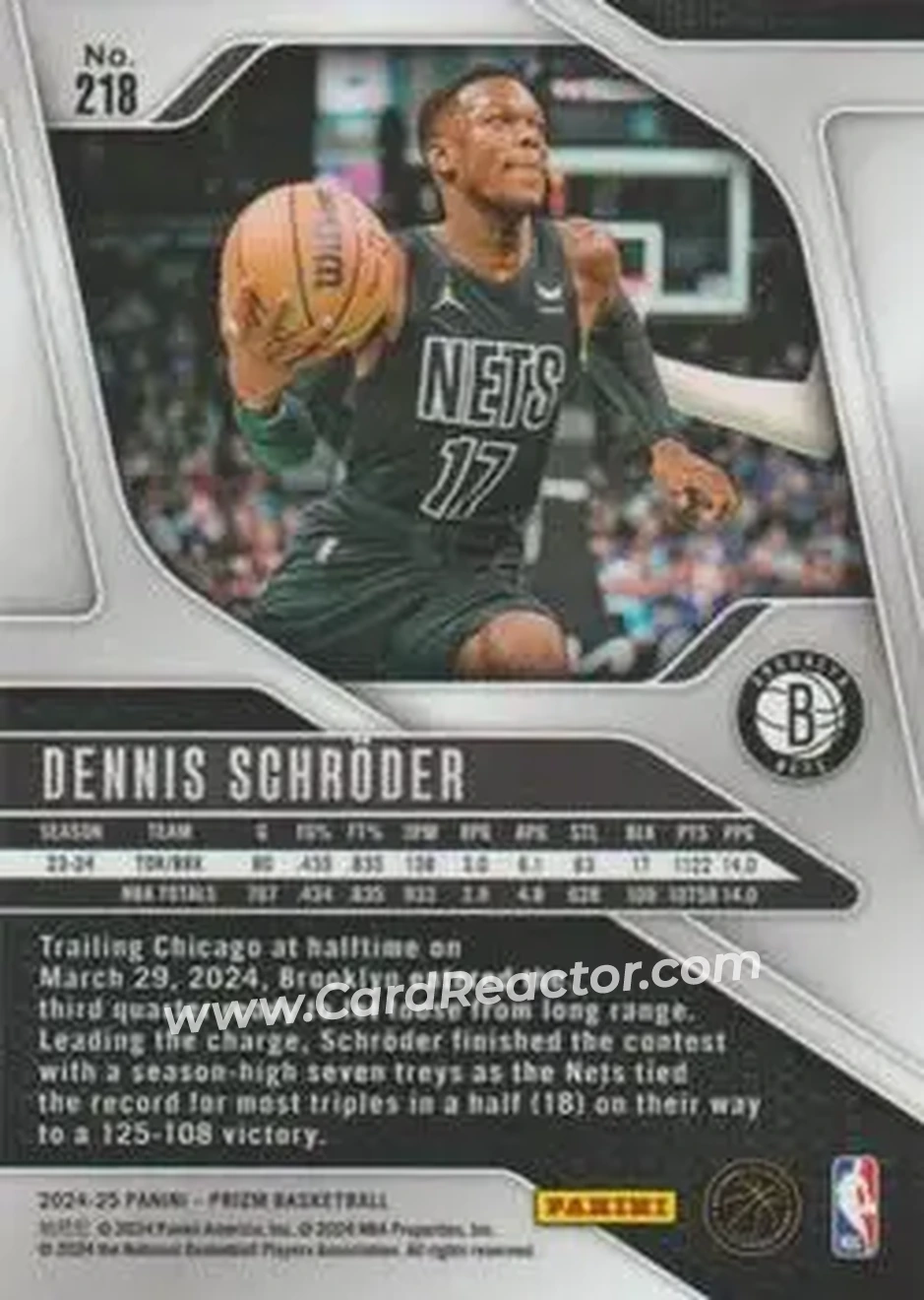 2024-25 Panini Prizm #218 - Dennis Schroder - Brooklyn Nets - Back