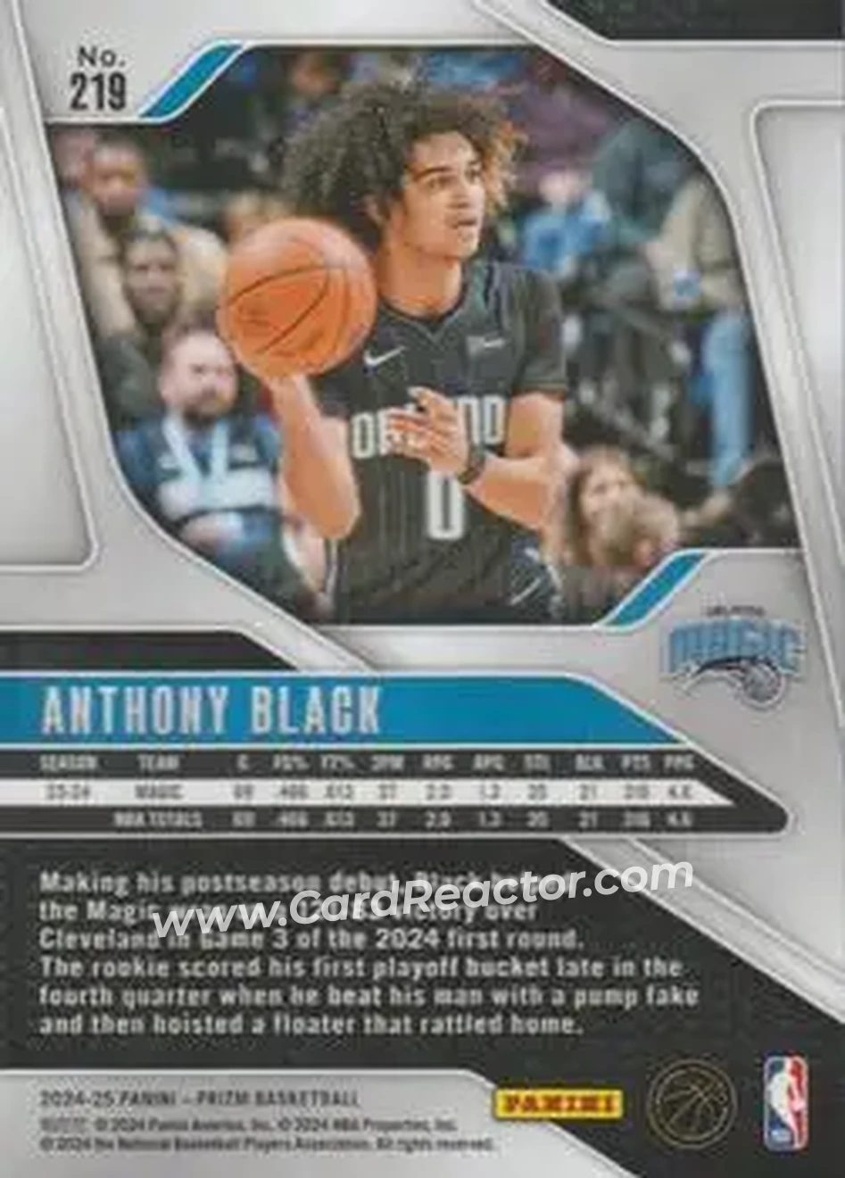 2024-25 Panini Prizm #219 - Anthony Black - Orlando Magic - Back