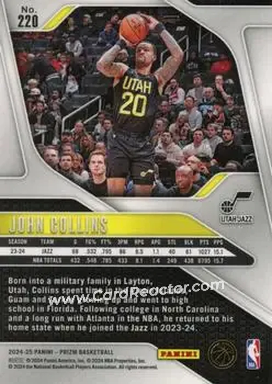 2024-25 Panini Prizm #220 - John Collins - Utah Jazz - Back