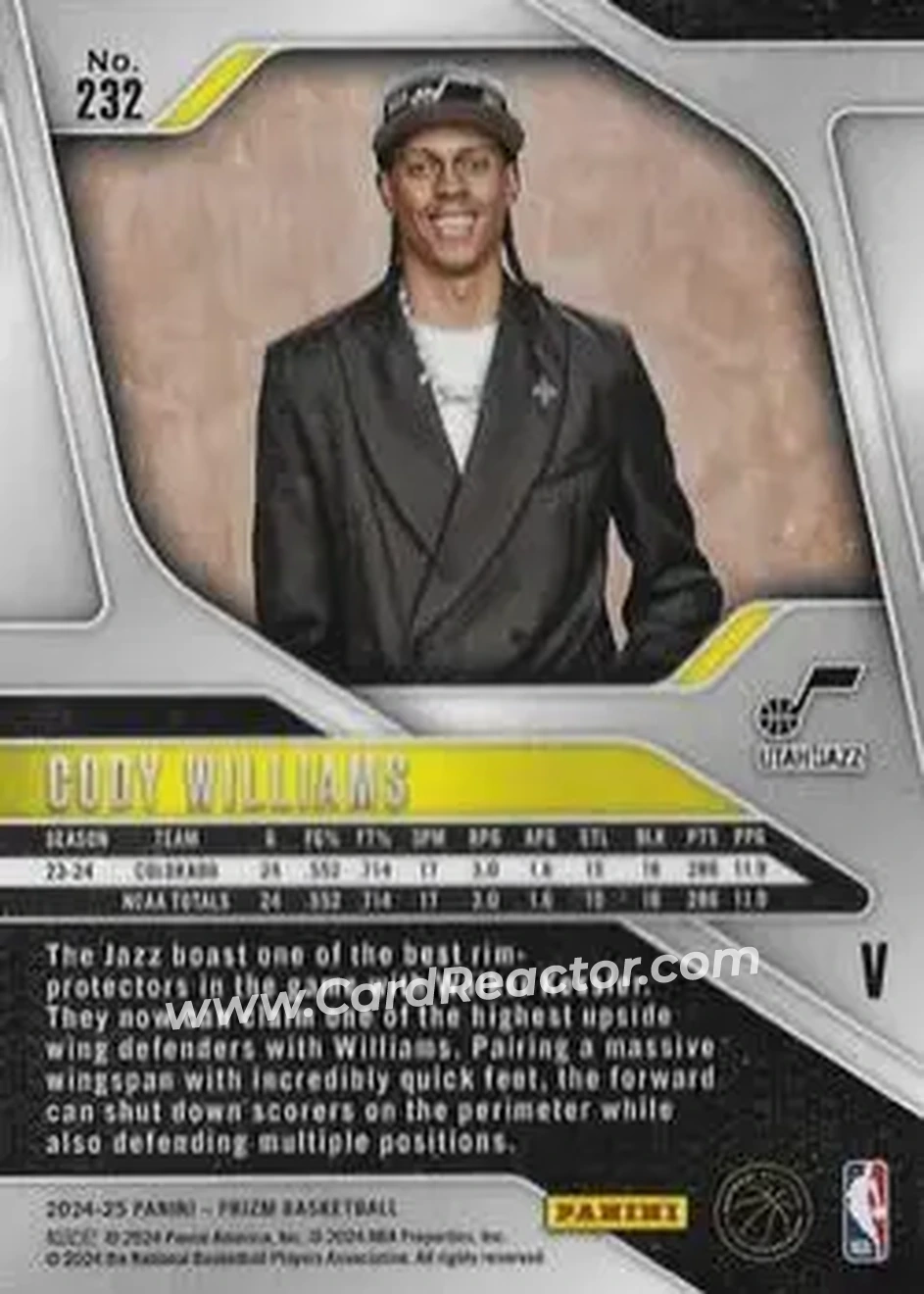 2024-25 Panini Prizm #232 - Cody Williams - Utah Jazz - Back