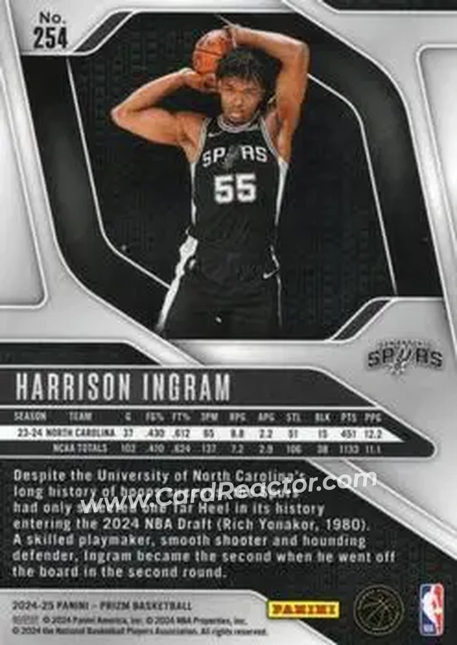 2024-25 Panini Prizm #254 - Harrison Ingram - San Antonio Spurs - Back