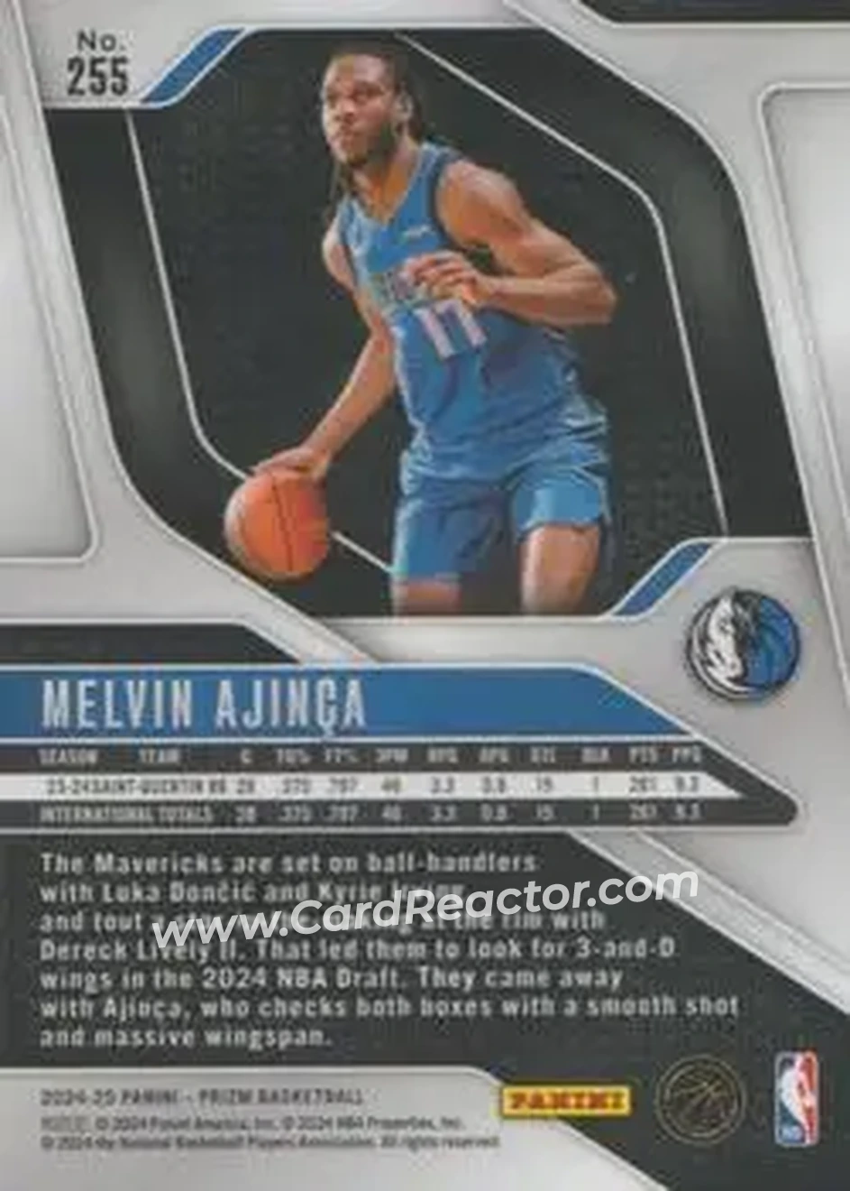 2024-25 Panini Prizm #255 - Melvin Ajinca - Dallas Mavericks - Back 2024-25 Panini Prizm #255 - Melvin Ajinca - Dallas Mavericks - Back