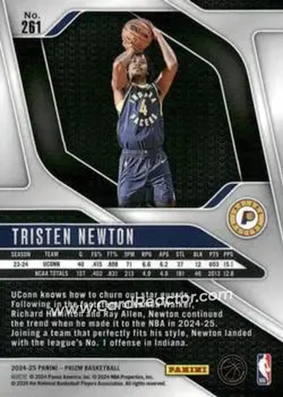 2024-25 Panini Prizm #261 - Tristen Newton - Indiana Pacers - Back 2024-25 Panini Prizm #261 - Tristen Newton - Indiana Pacers - Back