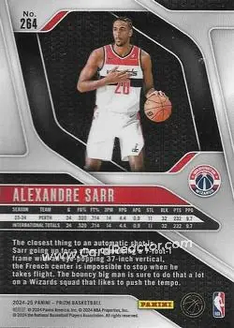 2024-25 Panini Prizm #264 - Alex Sarr - Washington Wizards - Back