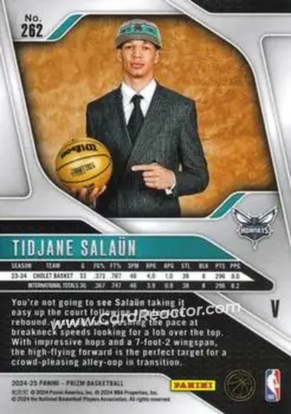2024-25 Panini Prizm #262 - Tidjane Salaün - Charlotte Hornets - Back 2024-25 Panini Prizm #262 - Tidjane Salaün - Charlotte Hornets - Back