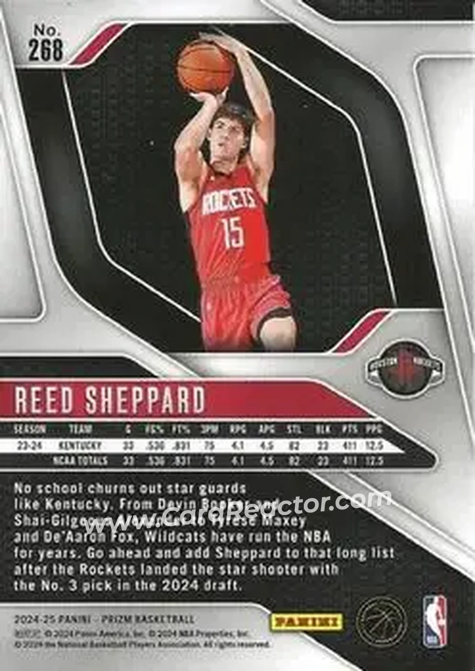 2024-25 Panini Prizm #268 - Reed Sheppard - Houston Rockets - Back