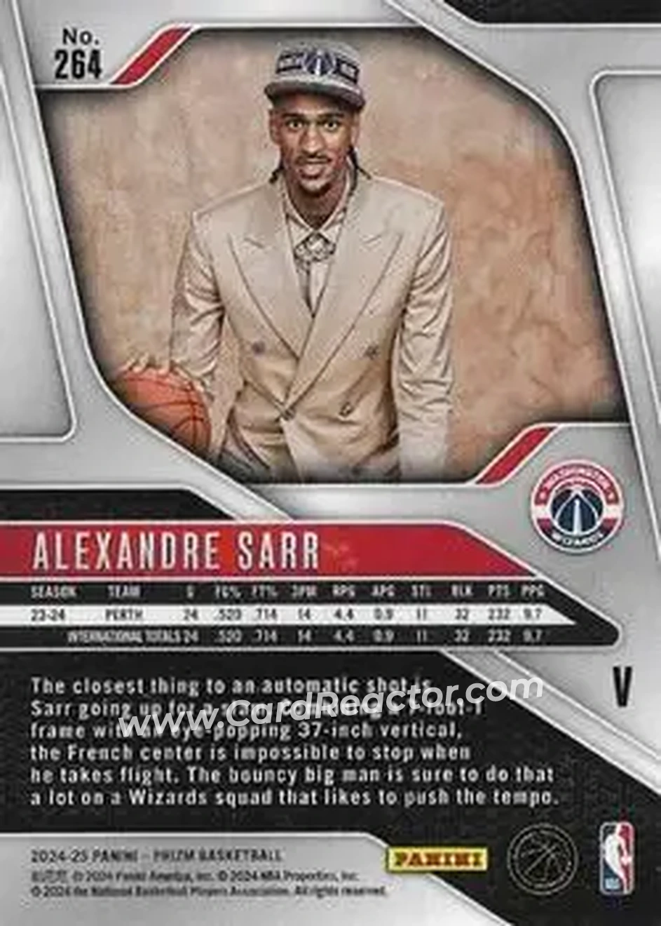2024-25 Panini Prizm #264 - Alex Sarr - Washington Wizards - Back