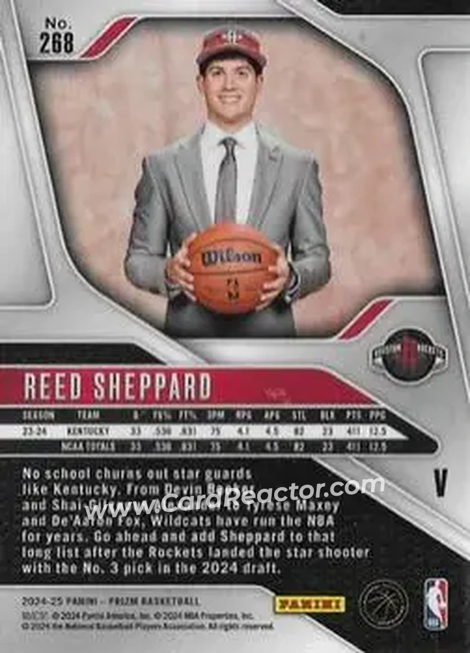 2024-25 Panini Prizm #268 - Reed Sheppard - Houston Rockets - Back