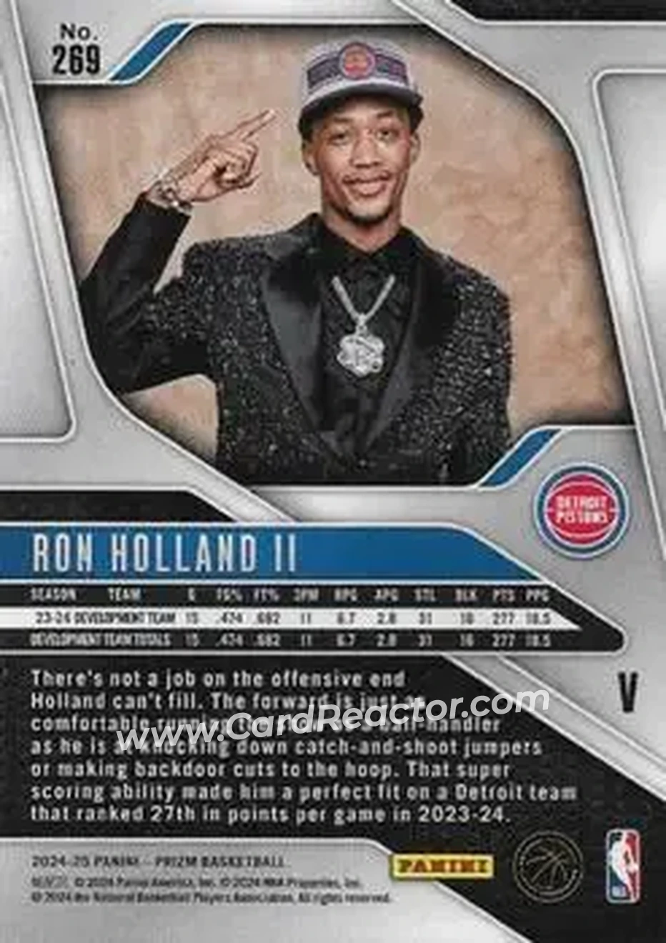2024-25 Panini Prizm #269 - Ron Holland II - Detroit Pistons - Back 2024-25 Panini Prizm #269 - Ron Holland II - Detroit Pistons - Back