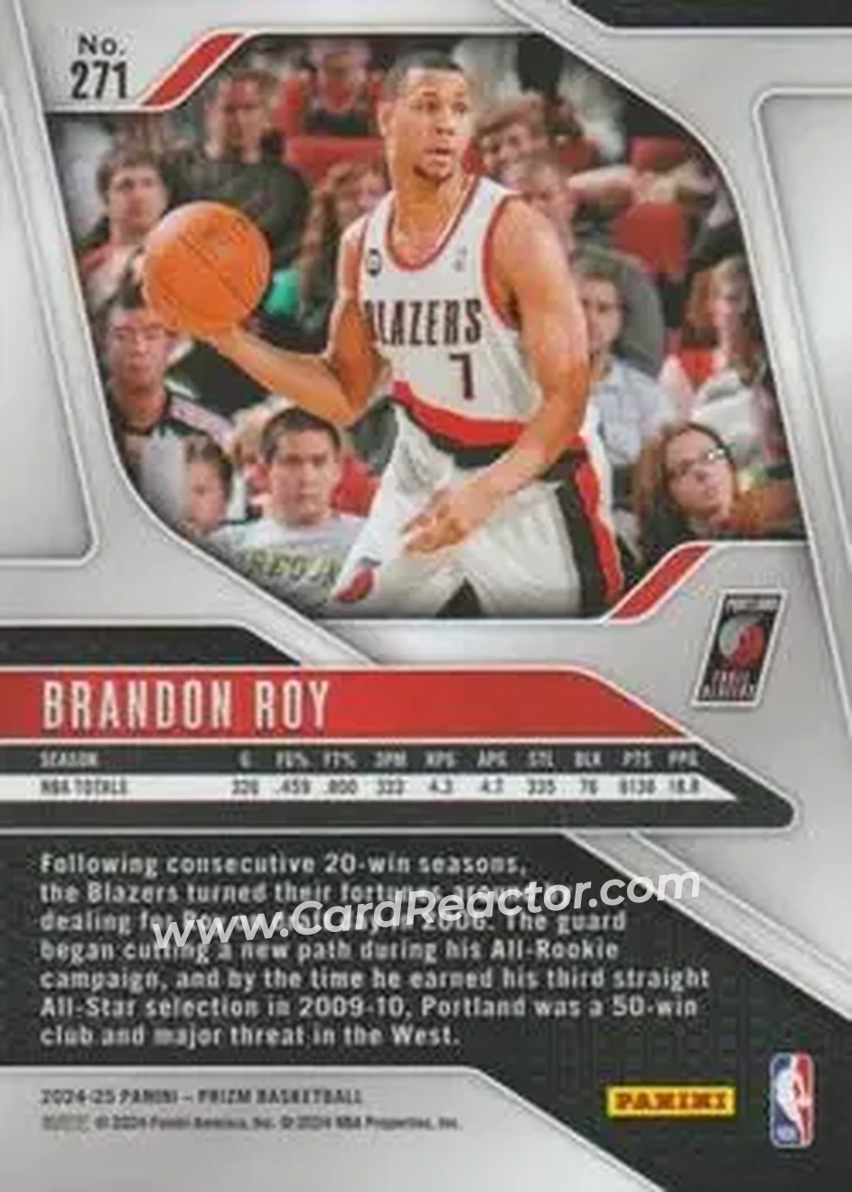 2024-25 Panini Prizm #271 - Brandon Roy - Portland Trail Blazers - Back