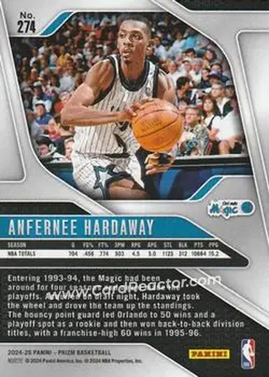 2024-25 Panini Prizm #274 - Anfernee Hardaway - Orlando Magic - Back 2024-25 Panini Prizm #274 - Anfernee Hardaway - Orlando Magic - Back