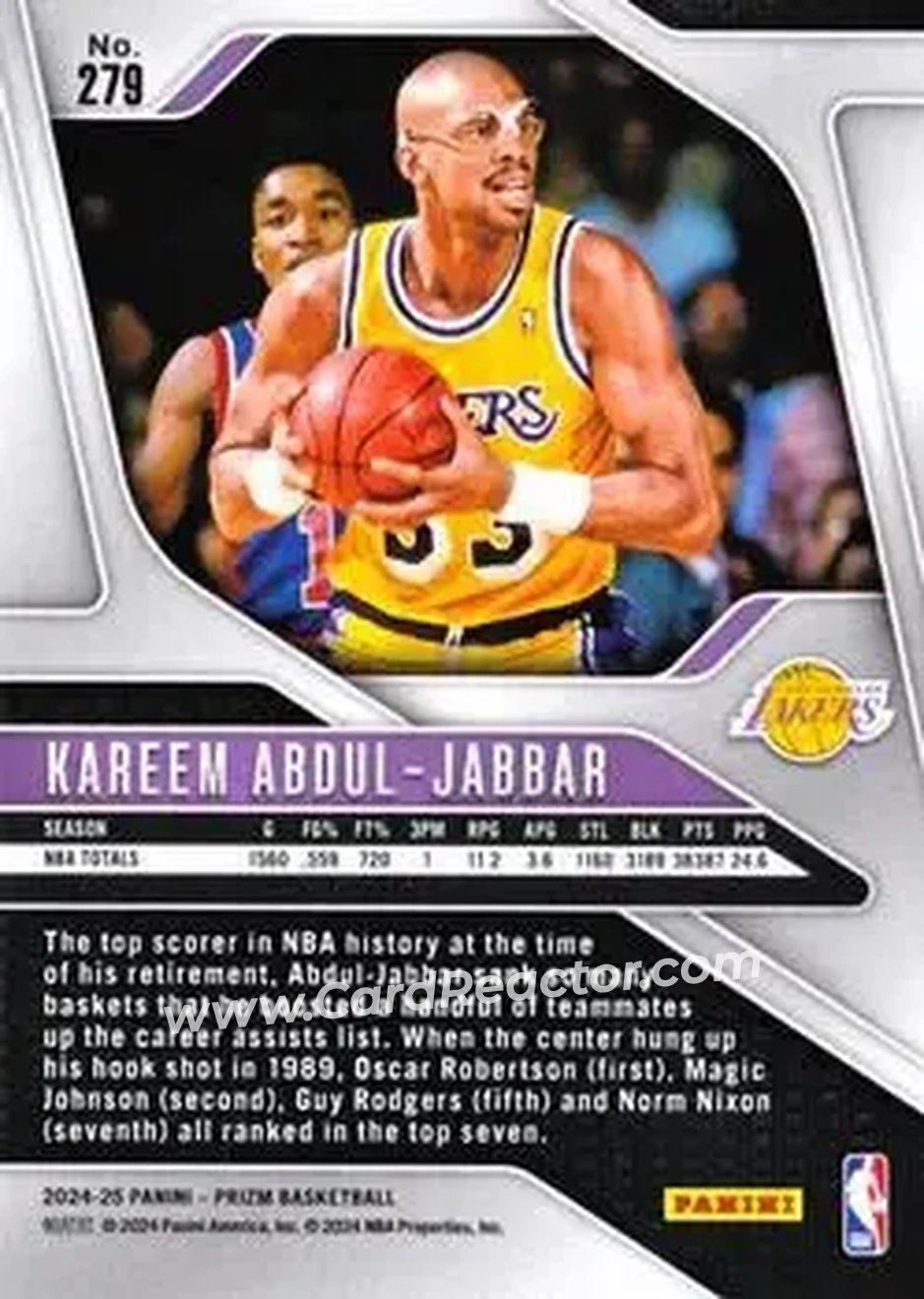 2024-25 Panini Prizm #279 - Kareem Abdul-Jabbar - Los Angeles Lakers - Back