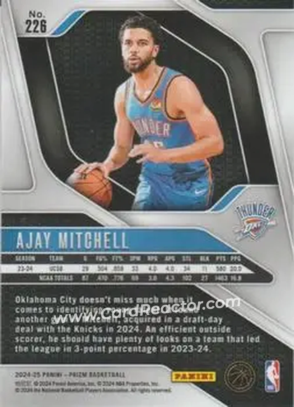 2024-25 Panini Prizm #226 - Ajay Mitchell - Oklahoma City Thunder - Back