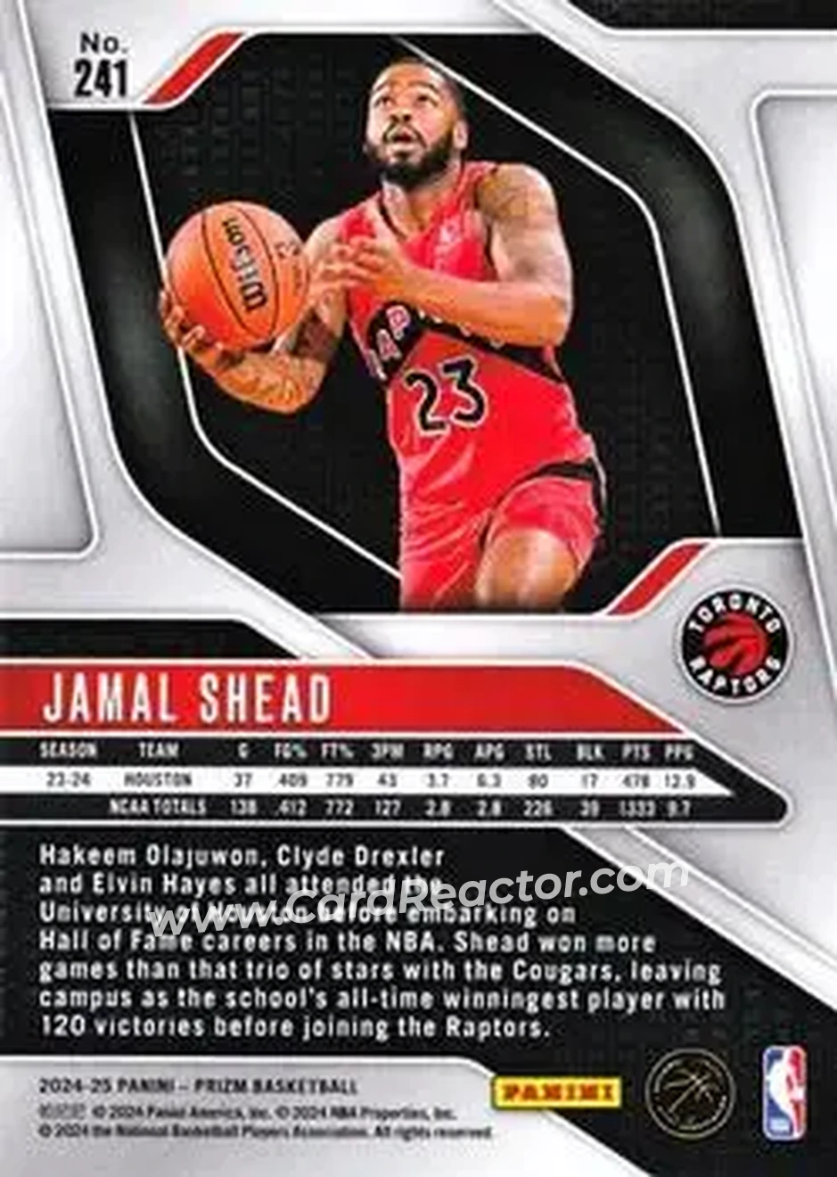 2024-25 Panini Prizm #241 - Jamal Shead - Toronto Raptors - Back