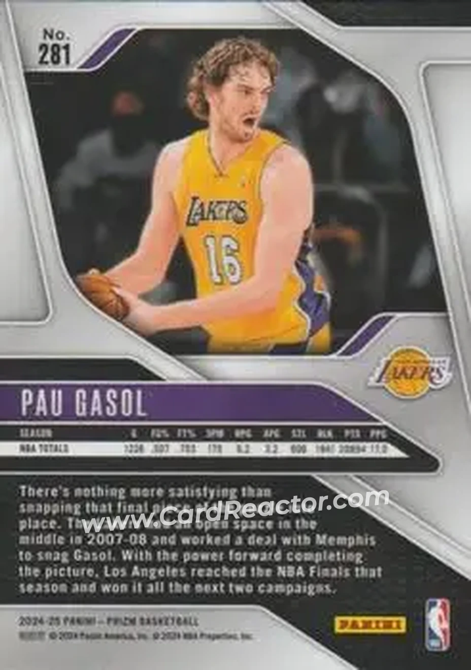 2024-25 Panini Prizm #281 - Pau Gasol - Los Angeles Lakers - Back 2024-25 Panini Prizm #281 - Pau Gasol - Los Angeles Lakers - Back