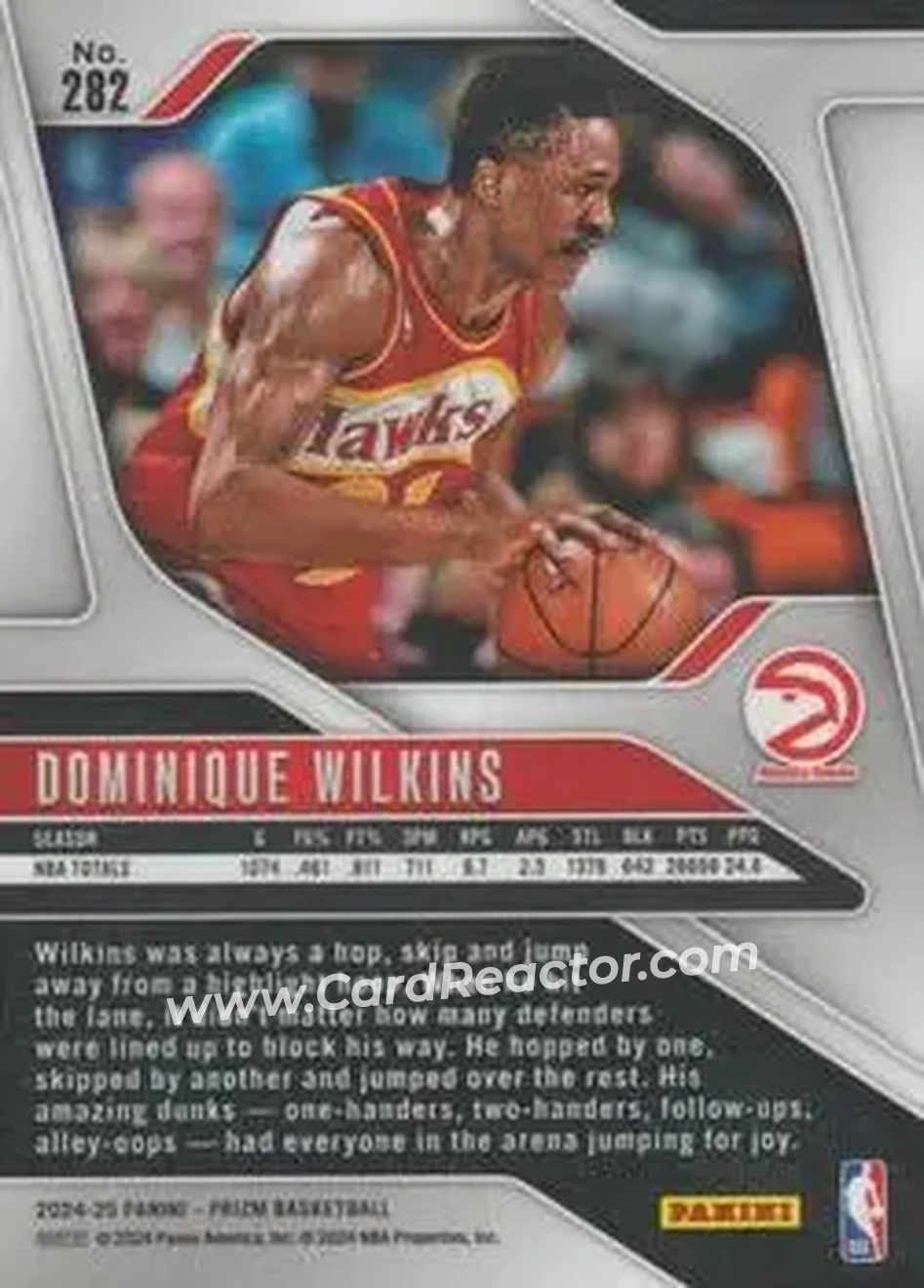 2024-25 Panini Prizm #282 - Dominique Wilkins - Atlanta Hawks - Back 2024-25 Panini Prizm #282 - Dominique Wilkins - Atlanta Hawks - Back