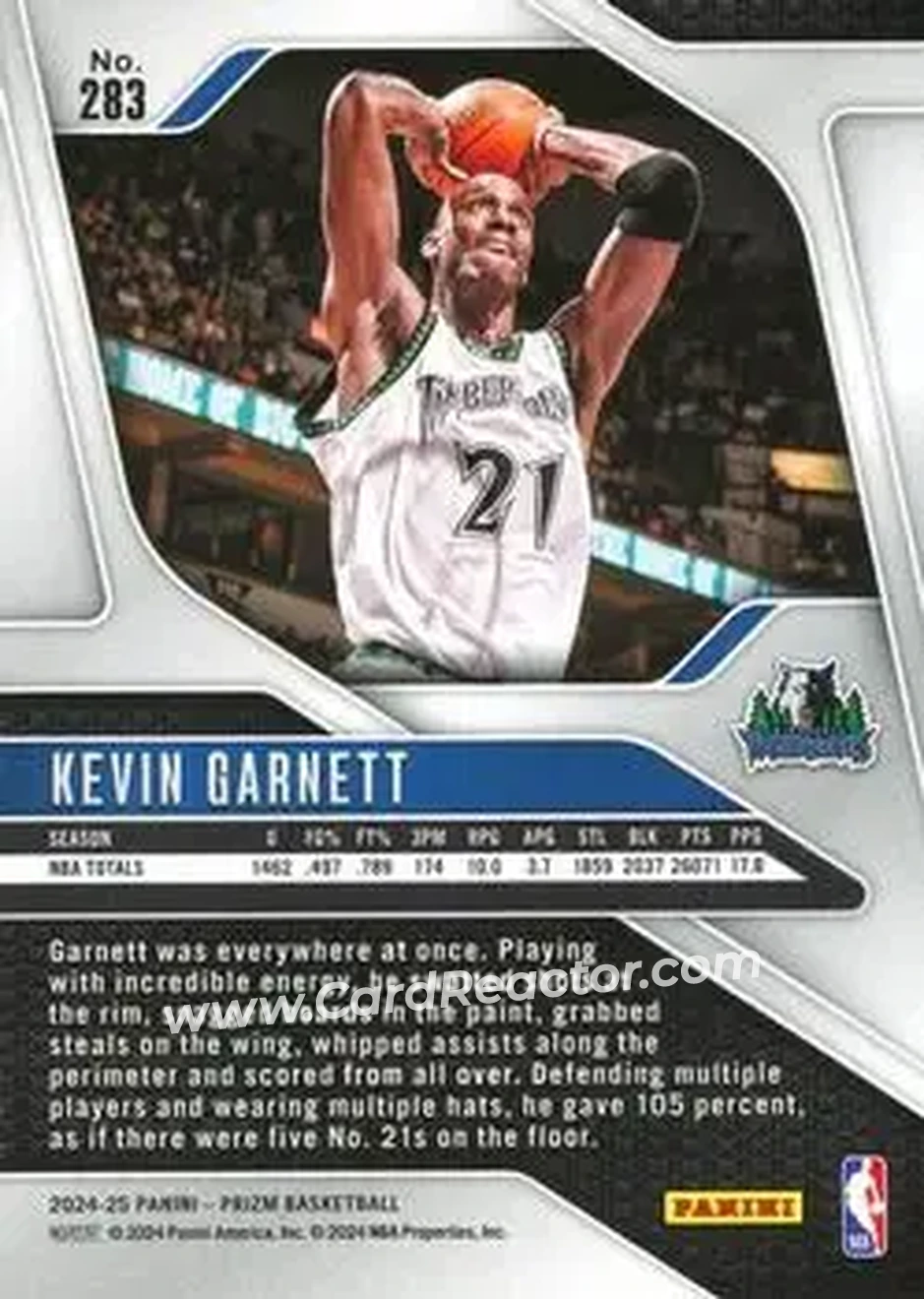 2024-25 Panini Prizm #283 - Kevin Garnett - Minnesota Timberwolves - Back 2024-25 Panini Prizm #283 - Kevin Garnett - Minnesota Timberwolves - Back