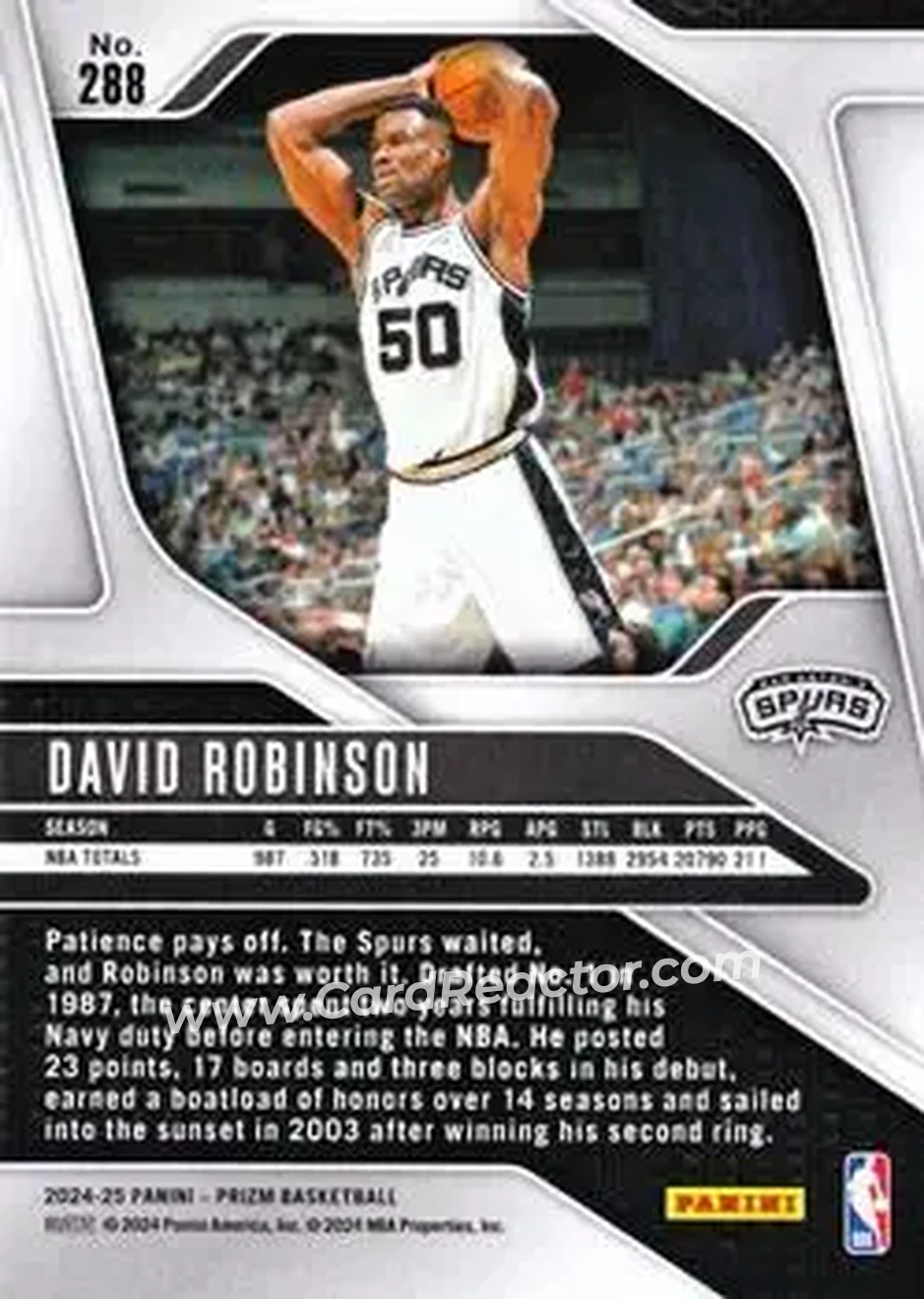 2024-25 Panini Prizm #288 - David Robinson - San Antonio Spurs - Back
