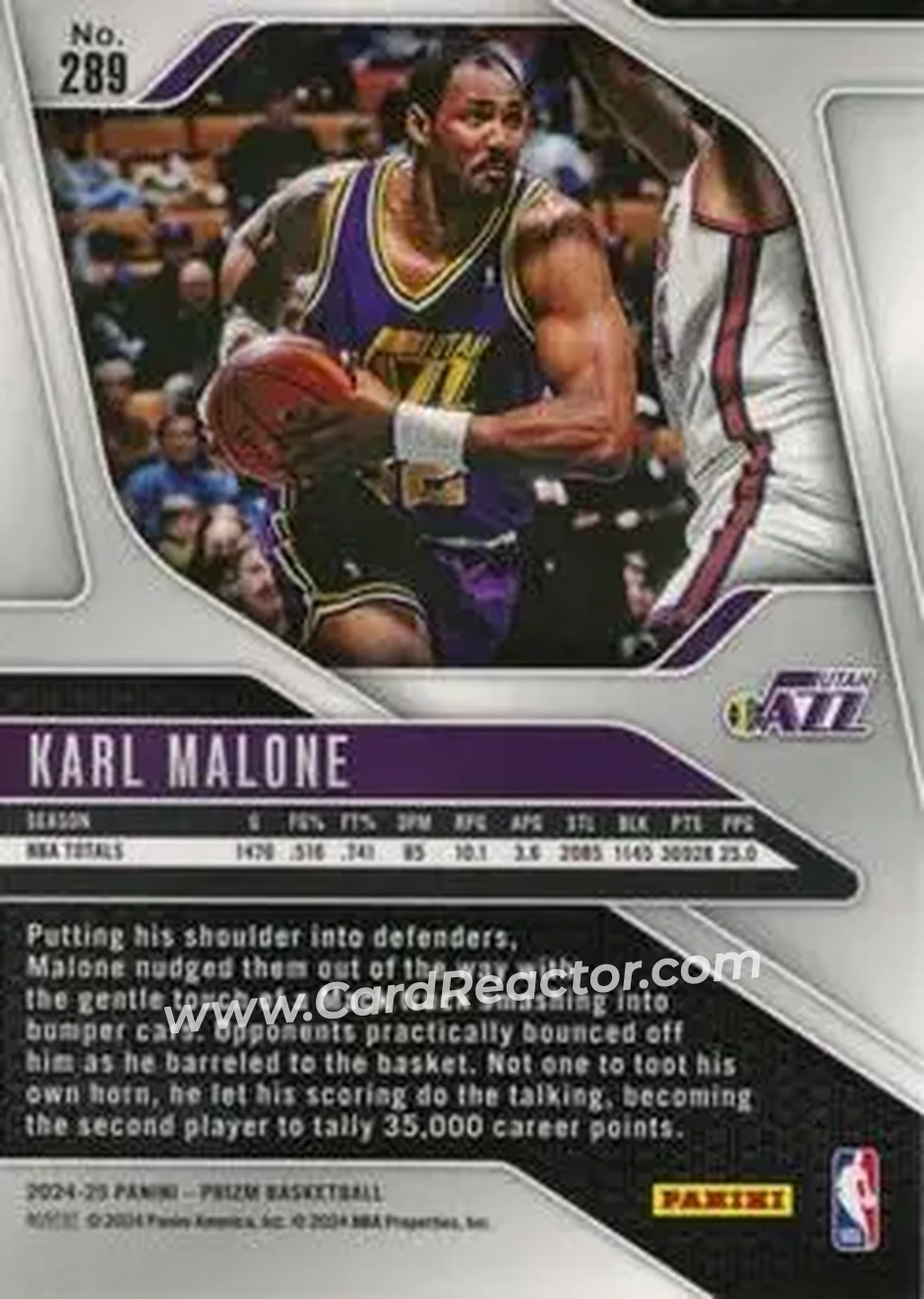 2024-25 Panini Prizm #289 - Karl Malone - Utah Jazz - Back 2024-25 Panini Prizm #289 - Karl Malone - Utah Jazz - Back