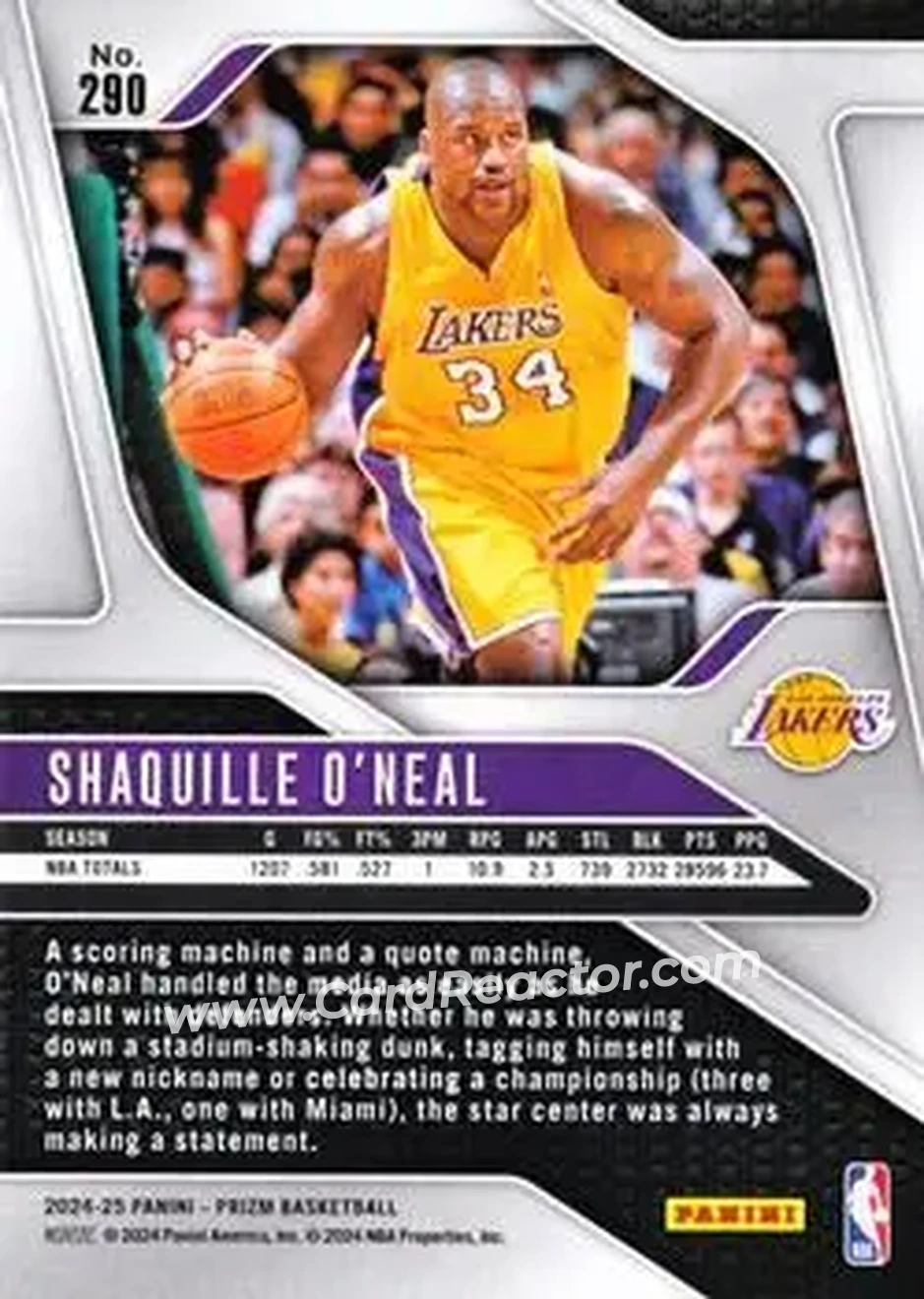 2024-25 Panini Prizm #290 - Shaquille O'Neal - Los Angeles Lakers - Back 2024-25 Panini Prizm #290 - Shaquille O'Neal - Los Angeles Lakers - Back