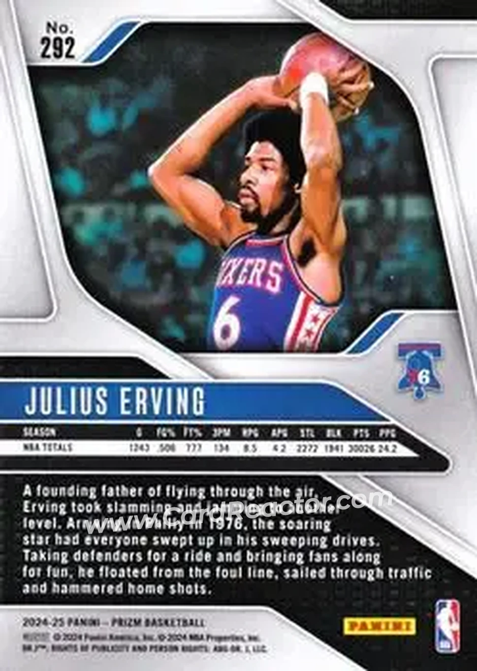 2024-25 Panini Prizm #292 - Julius Erving - Philadelphia 76ers - Back
