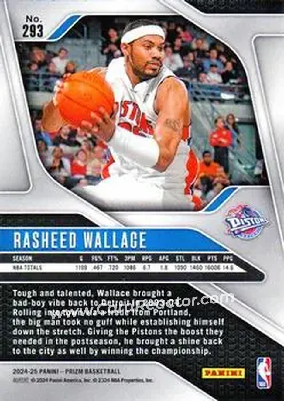 2024-25 Panini Prizm #293 - Rasheed Wallace - Detroit Pistons - Back
