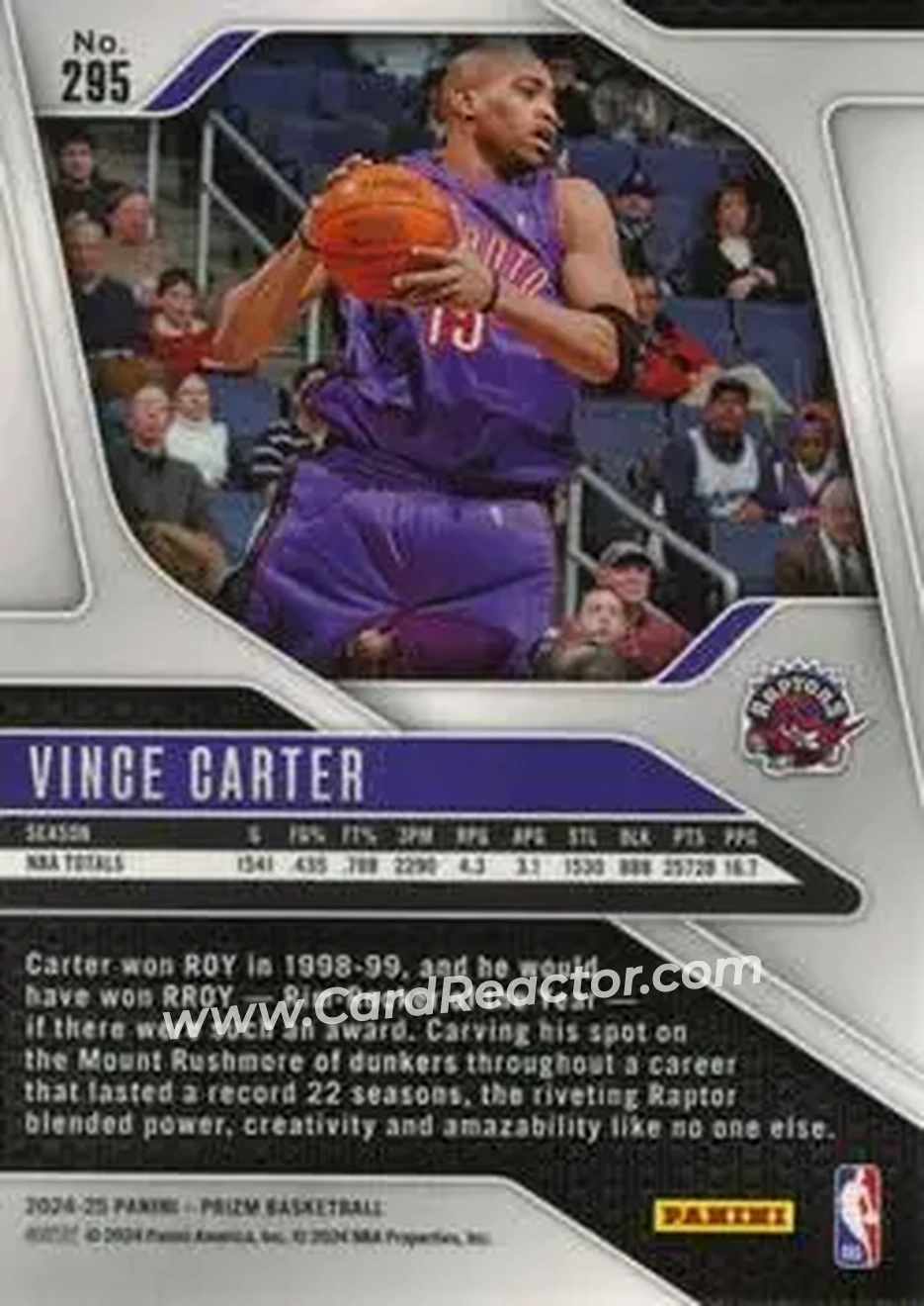 2024-25 Panini Prizm #295 - Vince Carter - Toronto Raptors - Back 2024-25 Panini Prizm #295 - Vince Carter - Toronto Raptors - Back