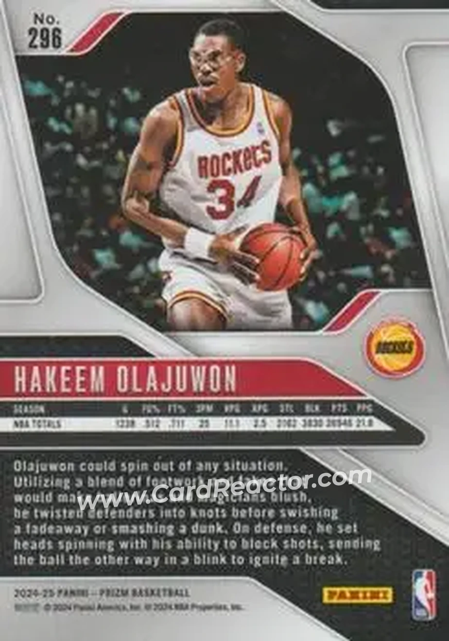 2024-25 Panini Prizm #296 - Hakeem Olajuwon - Houston Rockets - Back 2024-25 Panini Prizm #296 - Hakeem Olajuwon - Houston Rockets - Back
