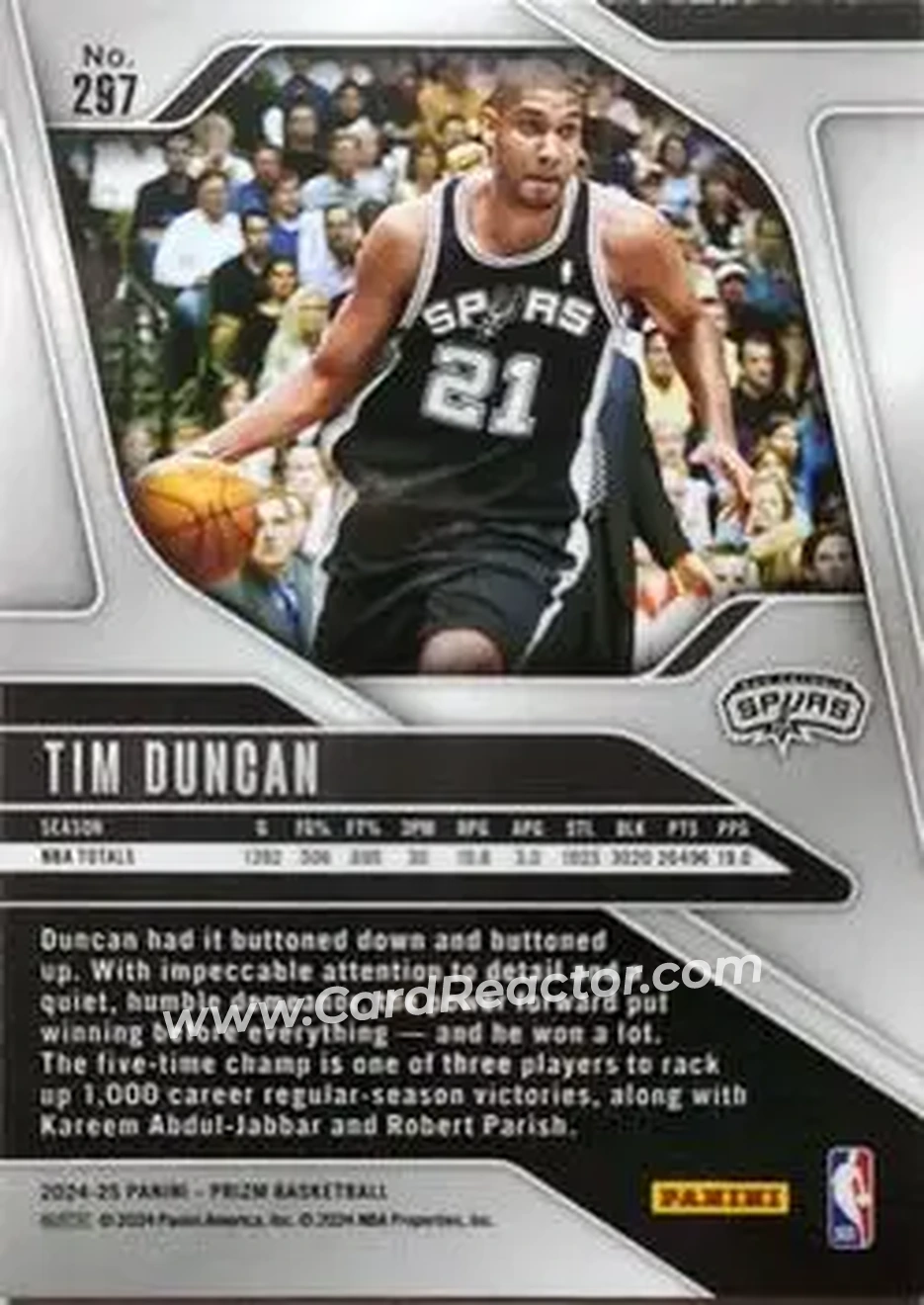 2024-25 Panini Prizm #297 - Tim Duncan - San Antonio Spurs - Back