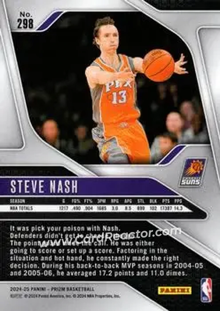 2024-25 Panini Prizm #298 - Steve Nash - Phoenix Suns - Back 2024-25 Panini Prizm #298 - Steve Nash - Phoenix Suns - Back