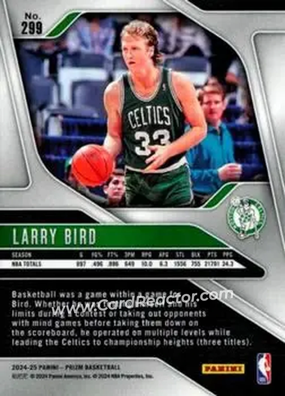 2024-25 Panini Prizm #299 - Larry Bird - Boston Celtics - Back 2024-25 Panini Prizm #299 - Larry Bird - Boston Celtics - Back