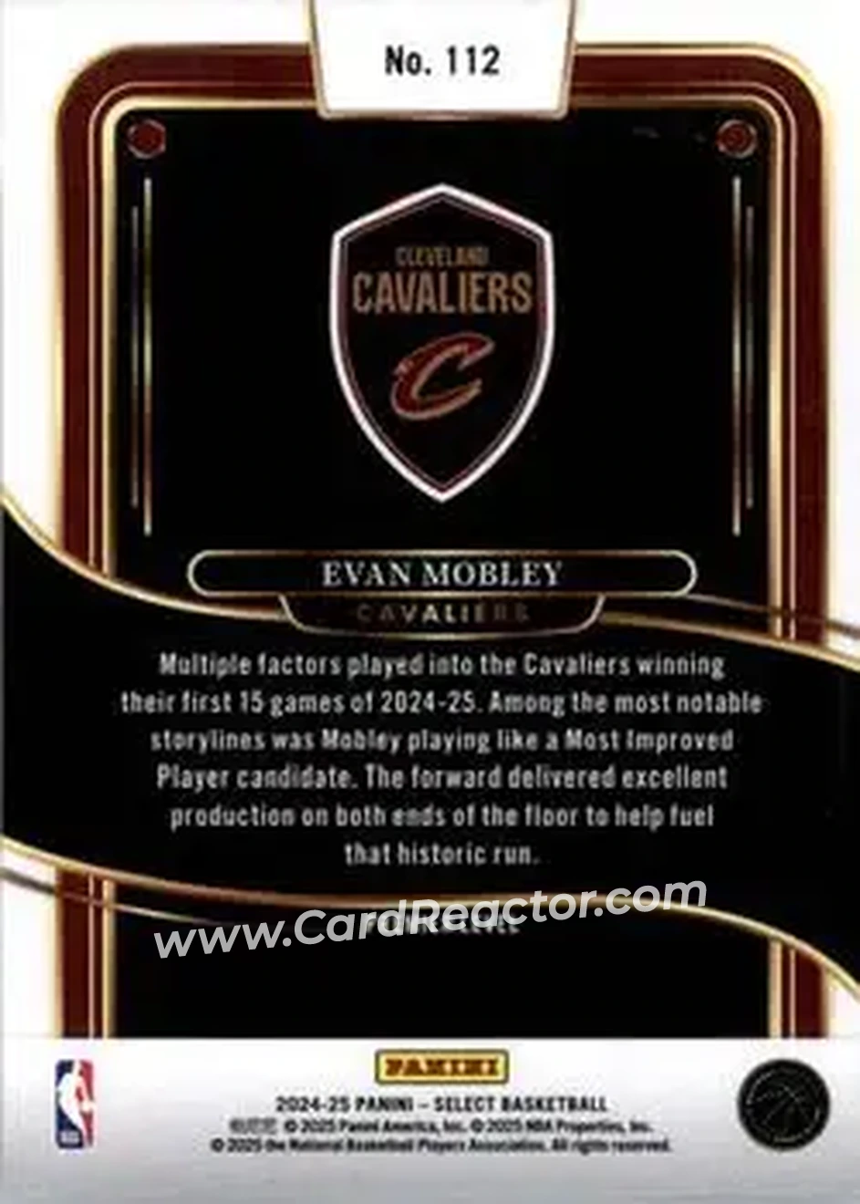 2024-25 Panini Select #112 - Evan Mobley - Cleveland Cavaliers - Back