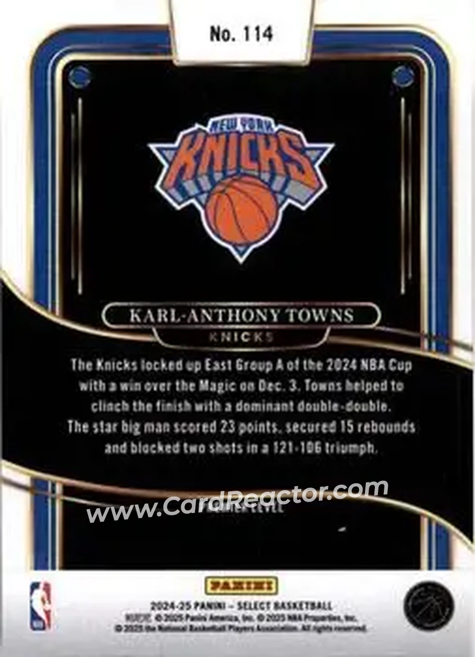 2024-25 Panini Select #114 - Karl-Anthony Towns - New York Knicks - Back