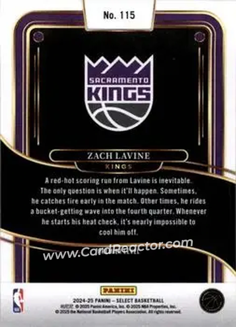 2024-25 Panini Select #115 - Zach LaVine - Sacramento Kings - Back 2024-25 Panini Select #115 - Zach LaVine - Sacramento Kings - Back