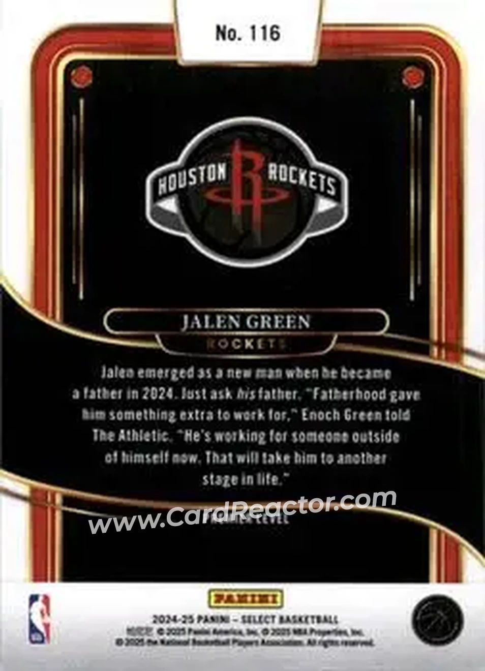 2024-25 Panini Select #116 - Jalen Green - Houston Rockets - Back