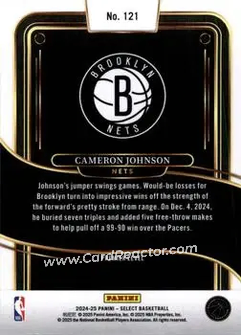 2024-25 Panini Select #121 - Cameron Johnson - Brooklyn Nets - Back