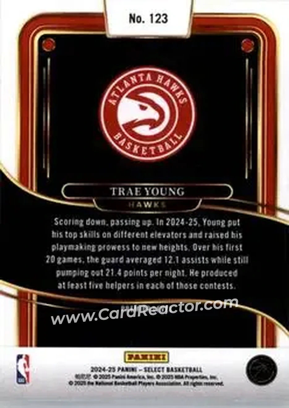2024-25 Panini Select #123 - Trae Young - Atlanta Hawks - Back 2024-25 Panini Select #123 - Trae Young - Atlanta Hawks - Back